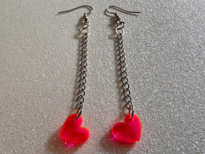 Tiny Neon Heart Earrings: Laser Cut Acrylic Hearts, Love, Best Friends, Luv, BFFs, Anniversary, V-day, Valentines Gifts for Her/Him/Them