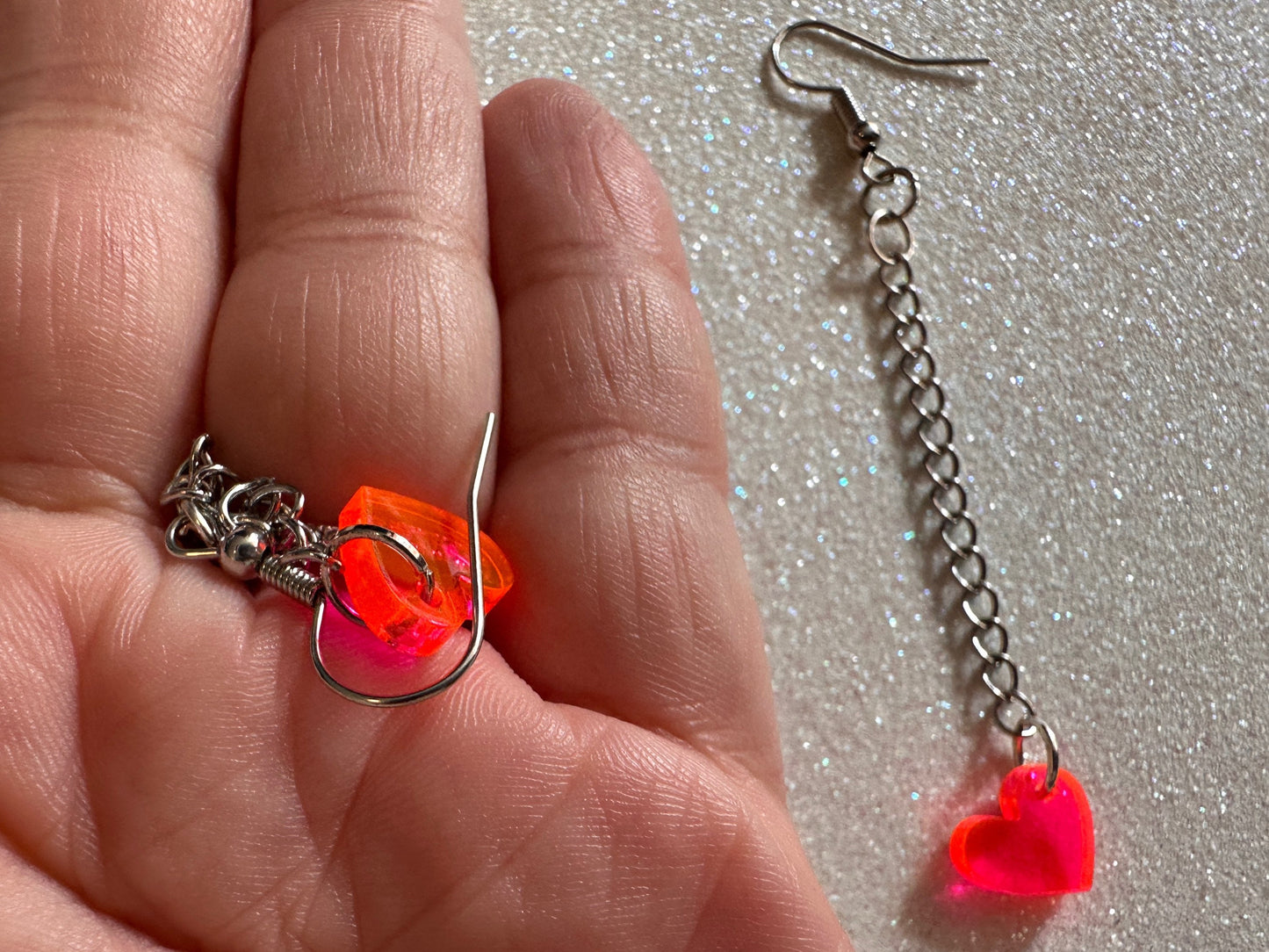 Tiny Neon Heart Earrings: Laser Cut Acrylic Hearts, Love, Best Friends, Luv, BFFs, Anniversary, V-day, Valentines Gifts for Her/Him/Them