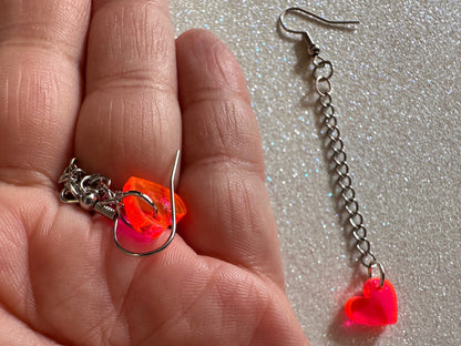 Tiny Neon Heart Earrings: Laser Cut Acrylic Hearts, Love, Best Friends, Luv, BFFs, Anniversary, V-day, Valentines Gifts for Her/Him/Them