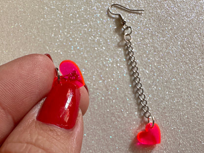 Tiny Neon Heart Earrings: Laser Cut Acrylic Hearts, Love, Best Friends, Luv, BFFs, Anniversary, V-day, Valentines Gifts for Her/Him/Them