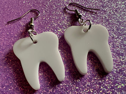 Tooth Earrings: Laser Cut Acrylic Teeth, Dentist, Dental Health, Teeth, Molar, Anatomy, Halloween, Gag Gift, Best Gifts for Her/Him/Them