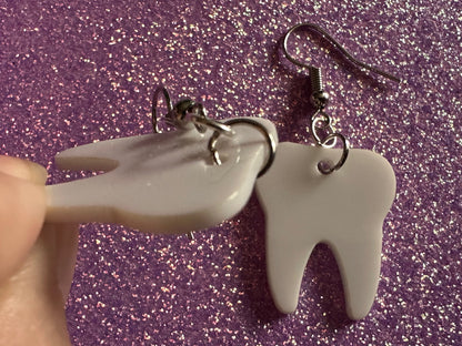 Tooth Earrings: Laser Cut Acrylic Teeth, Dentist, Dental Health, Teeth, Molar, Anatomy, Halloween, Gag Gift, Best Gifts for Her/Him/Them