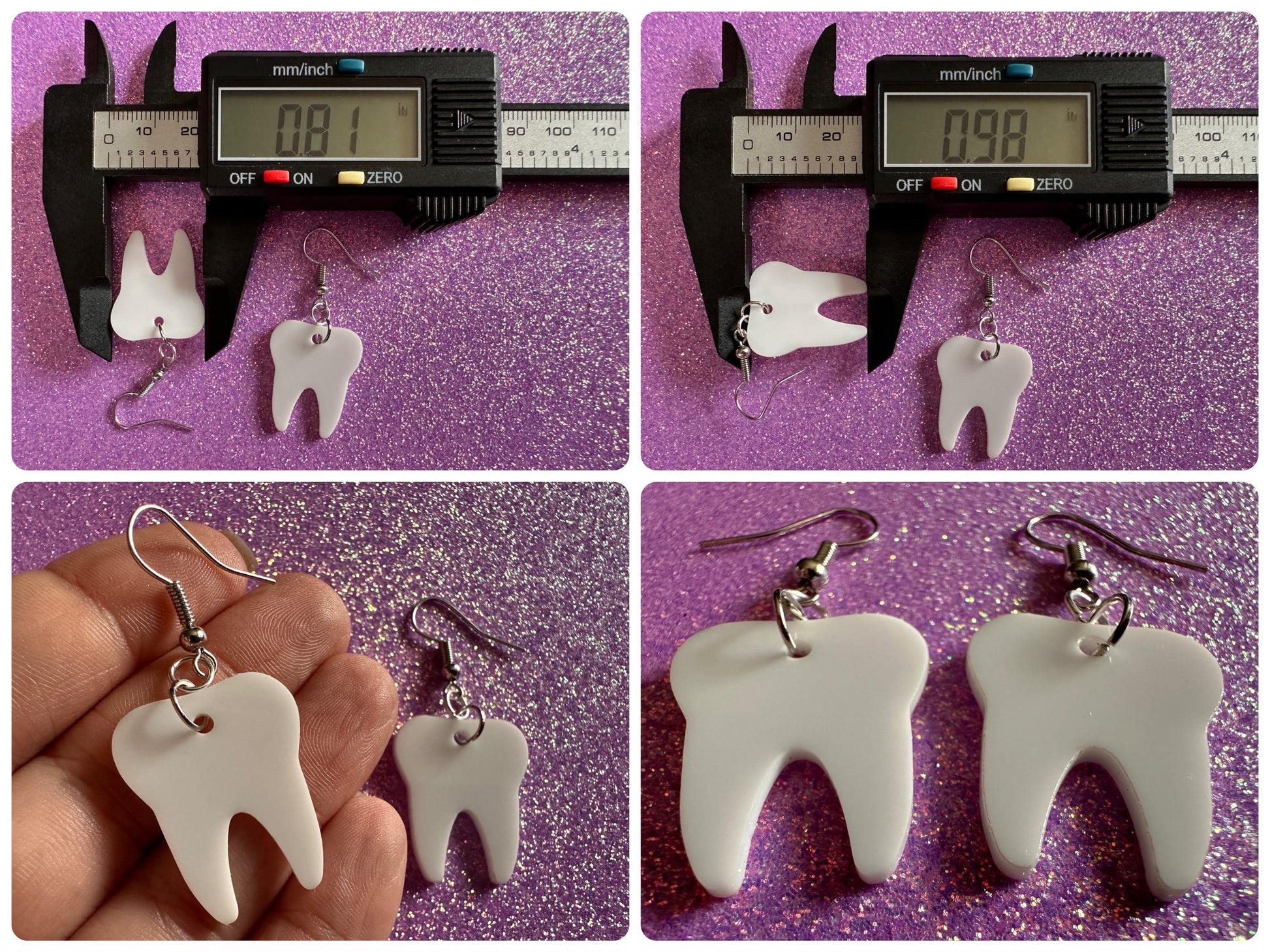 Tooth Earrings: Laser Cut Acrylic Teeth, Dentist, Dental Health, Teeth, Molar, Anatomy, Halloween, Gag Gift, Best Gifts for Her/Him/Them