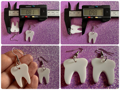 Tooth Earrings: Laser Cut Acrylic Teeth, Dentist, Dental Health, Teeth, Molar, Anatomy, Halloween, Gag Gift, Best Gifts for Her/Him/Them