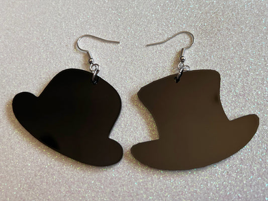 Top Hat Earrings: Laser Cut Acrylic Hats, Bowler Hat, Costumes, Fancy Magician's Hat, Magic, Gentleman, Clown Hat, Gifts for Her/Him/Them