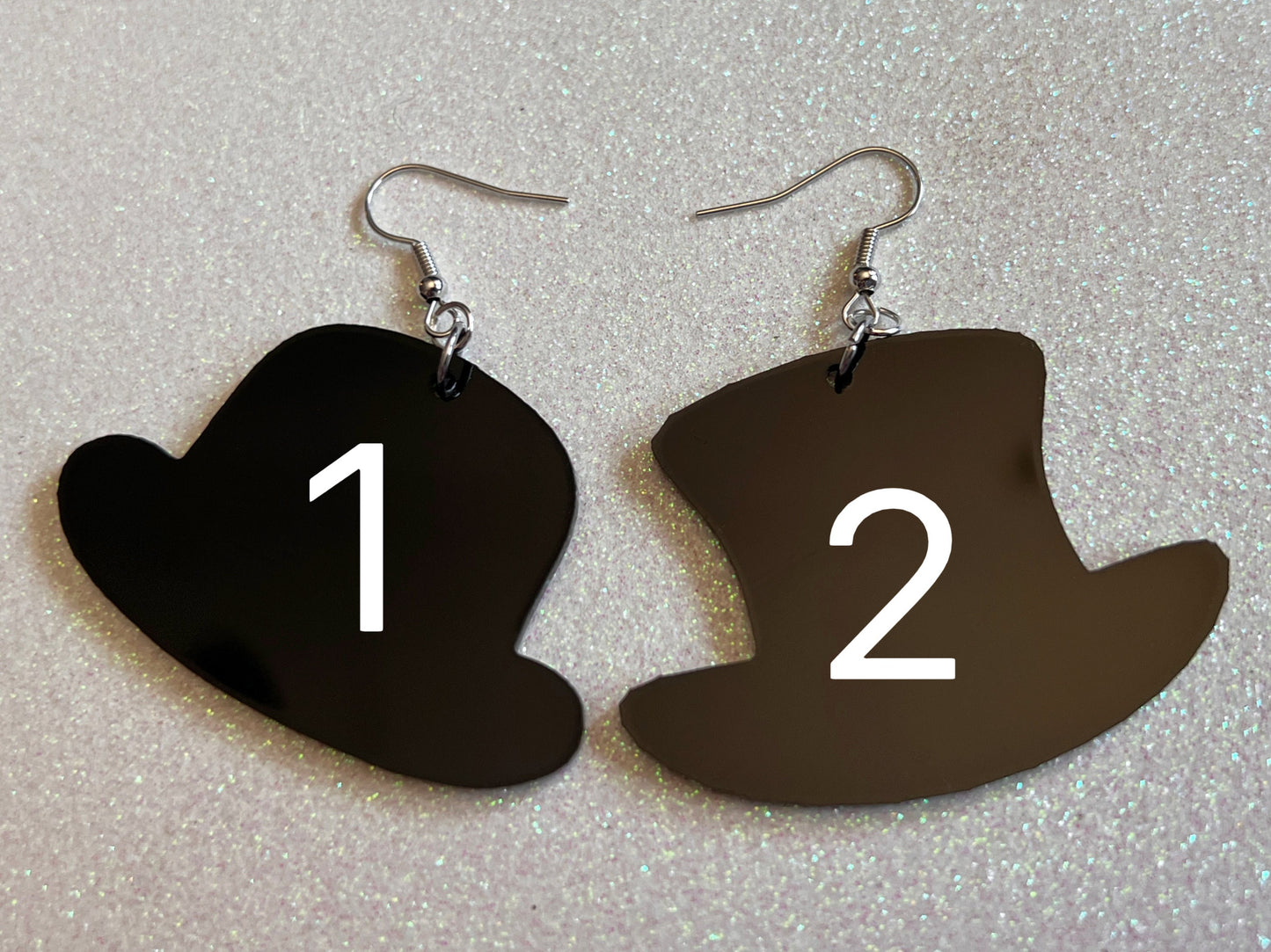 Top Hat Earrings: Laser Cut Acrylic Hats, Bowler Hat, Costumes, Fancy Magician's Hat, Magic, Gentleman, Clown Hat, Gifts for Her/Him/Them