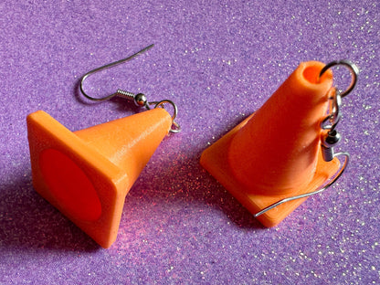Traffic Cone Earrings: 3D Printed Traffic Cones, Car, Driving School, Road Trip, Gifts for Her/Him/Them