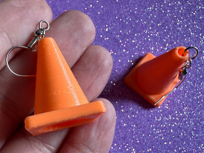Traffic Cone Earrings: 3D Printed Traffic Cones, Car, Driving School, Road Trip, Gifts for Her/Him/Them