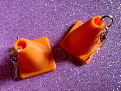 Traffic Cone Earrings: 3D Printed Traffic Cones, Car, Driving School, Road Trip, Gifts for Her/Him/Them