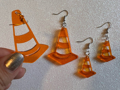 Traffic Cone Earrings: Laser Cut Acrylic Cones, Car, Driving School, Road Trip, Best Gifts for Her/Him/Them