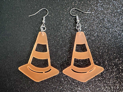 Traffic Cone Earrings: Laser Cut Acrylic Cones, Matte Acrylic, Halloween, Novelty, Driving School, Road Trip, Best Gifts for Her/Him/Them