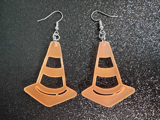 Traffic Cone Earrings: Laser Cut Acrylic Cones, Matte Acrylic, Halloween, Novelty, Driving School, Road Trip, Best Gifts for Her/Him/Them
