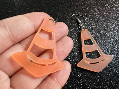 Traffic Cone Earrings: Laser Cut Acrylic Cones, Matte Acrylic, Halloween, Novelty, Driving School, Road Trip, Best Gifts for Her/Him/Them