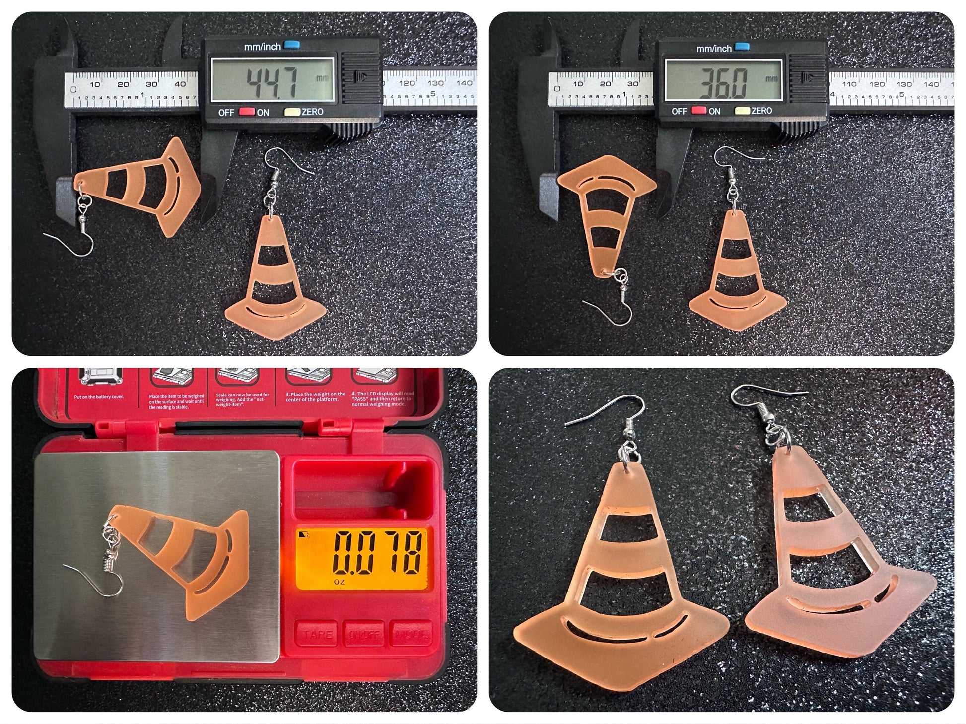 Traffic Cone Earrings: Laser Cut Acrylic Cones, Matte Acrylic, Halloween, Novelty, Driving School, Road Trip, Best Gifts for Her/Him/Them