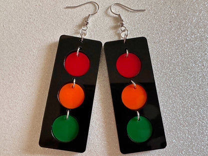 Traffic Light Earrings: Laser Cut Acrylic Traffic Lights, Car, Driving, Motor Travel, Transportation, Novelty, Best Gifts for Her/Him/Them