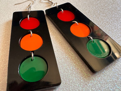 Traffic Light Earrings: Laser Cut Acrylic Traffic Lights, Car, Driving, Motor Travel, Transportation, Novelty, Best Gifts for Her/Him/Them