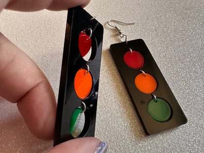 Traffic Light Earrings: Laser Cut Acrylic Traffic Lights, Car, Driving, Motor Travel, Transportation, Novelty, Best Gifts for Her/Him/Them