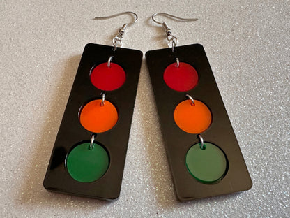 Traffic Light Earrings: Laser Cut Acrylic Traffic Lights, Car, Driving, Motor Travel, Transportation, Novelty, Best Gifts for Her/Him/Them