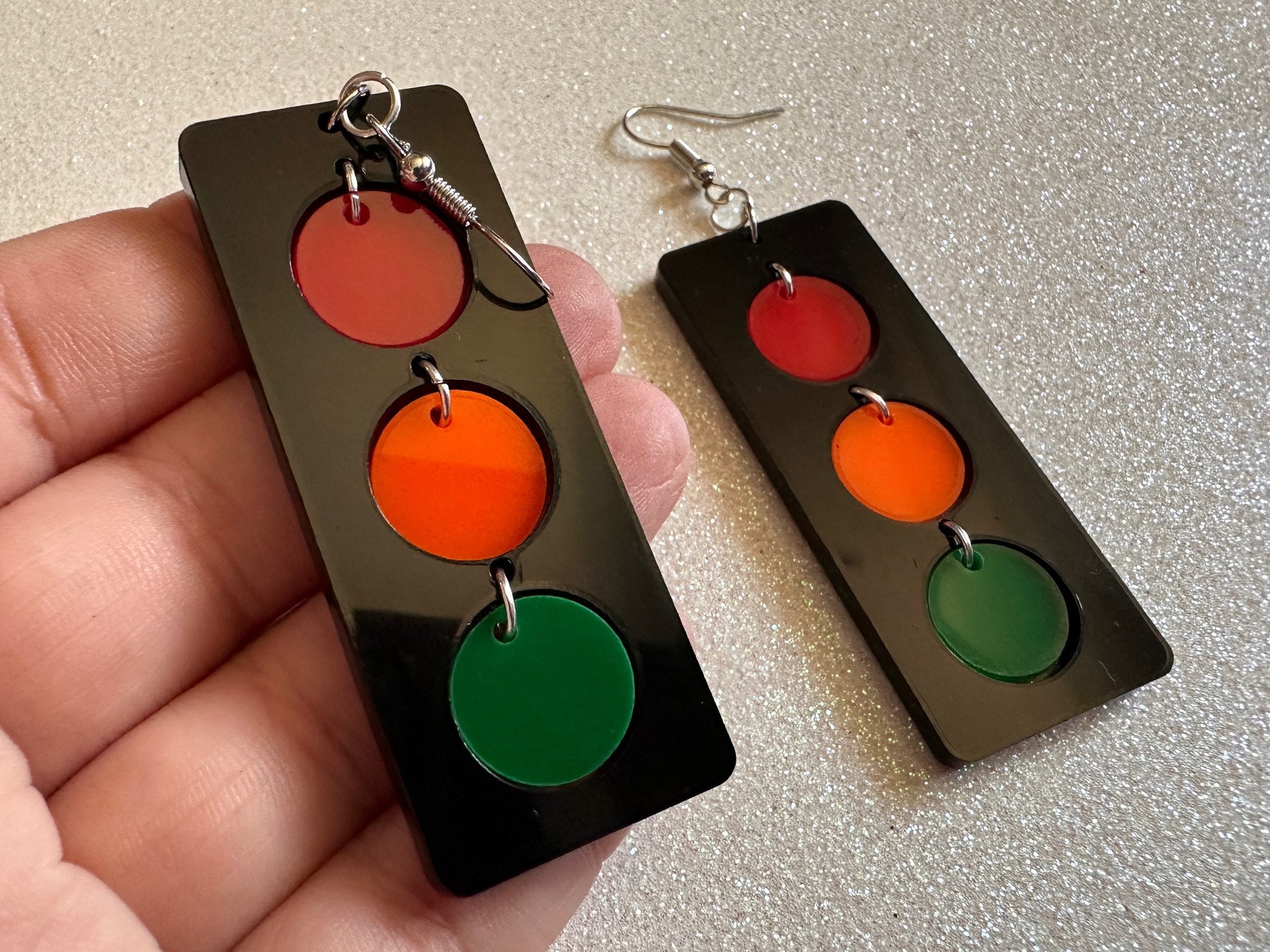 Traffic Light Earrings: Laser Cut Acrylic Traffic Lights, Car, Driving, Motor Travel, Transportation, Novelty, Best Gifts for Her/Him/Them