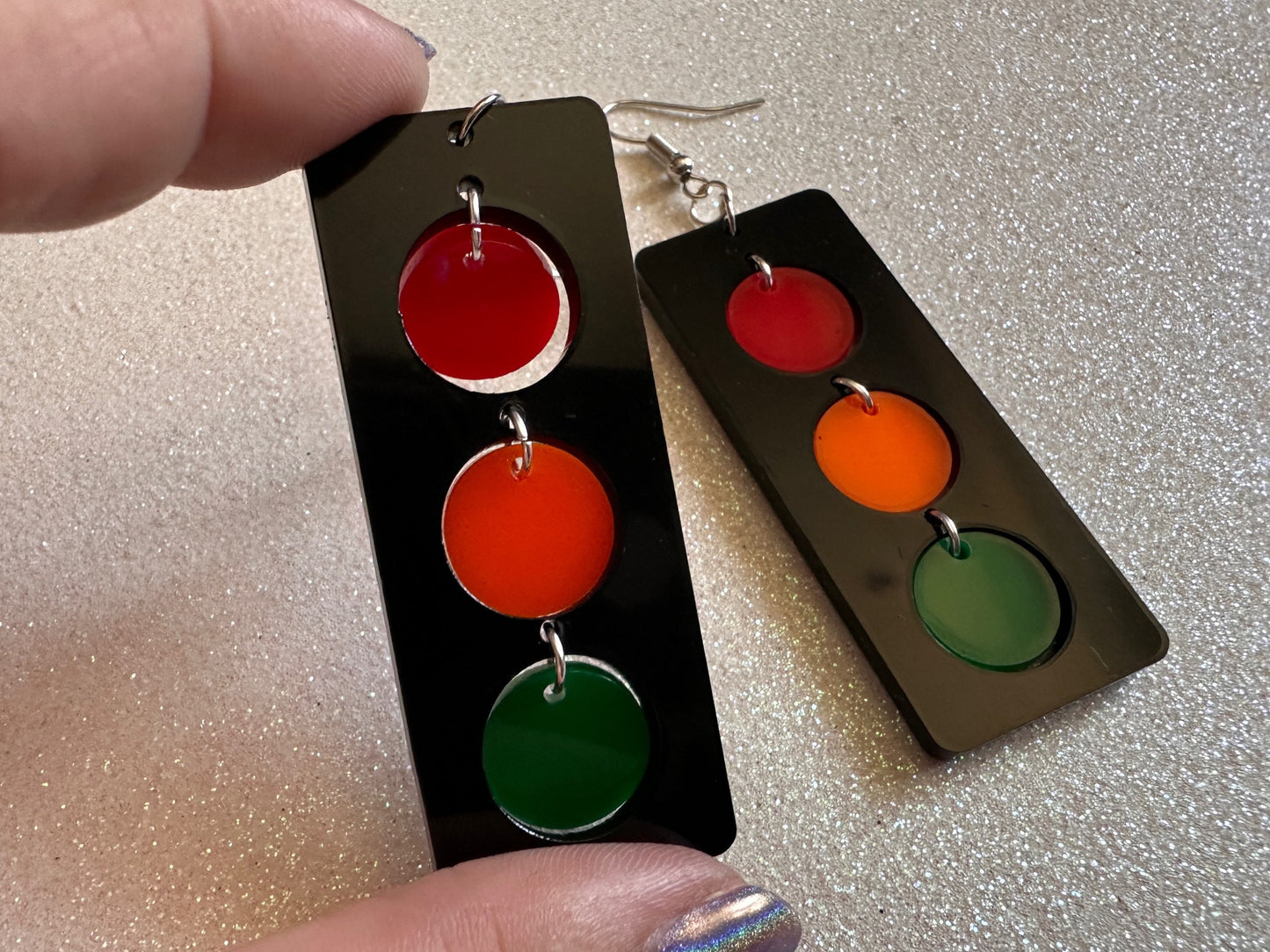 Traffic Light Earrings: Laser Cut Acrylic Traffic Lights, Car, Driving, Motor Travel, Transportation, Novelty, Best Gifts for Her/Him/Them