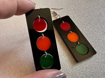 Traffic Light Earrings: Laser Cut Acrylic Traffic Lights, Car, Driving, Motor Travel, Transportation, Novelty, Best Gifts for Her/Him/Them
