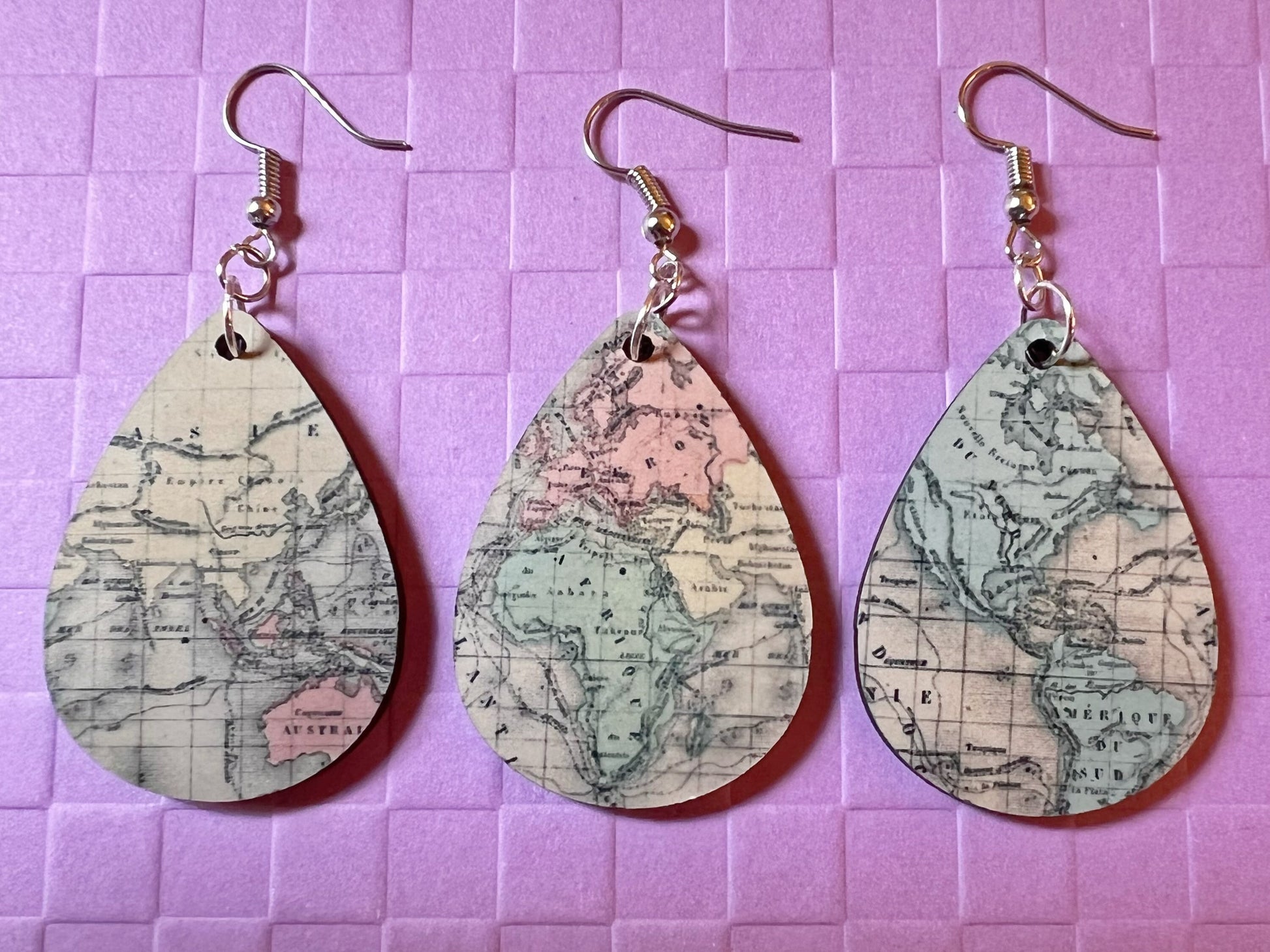 Travel Map Earrings: World Map, Earth, Geography, Back to School, Sublimated, Best Gifts for Her/Him/Them