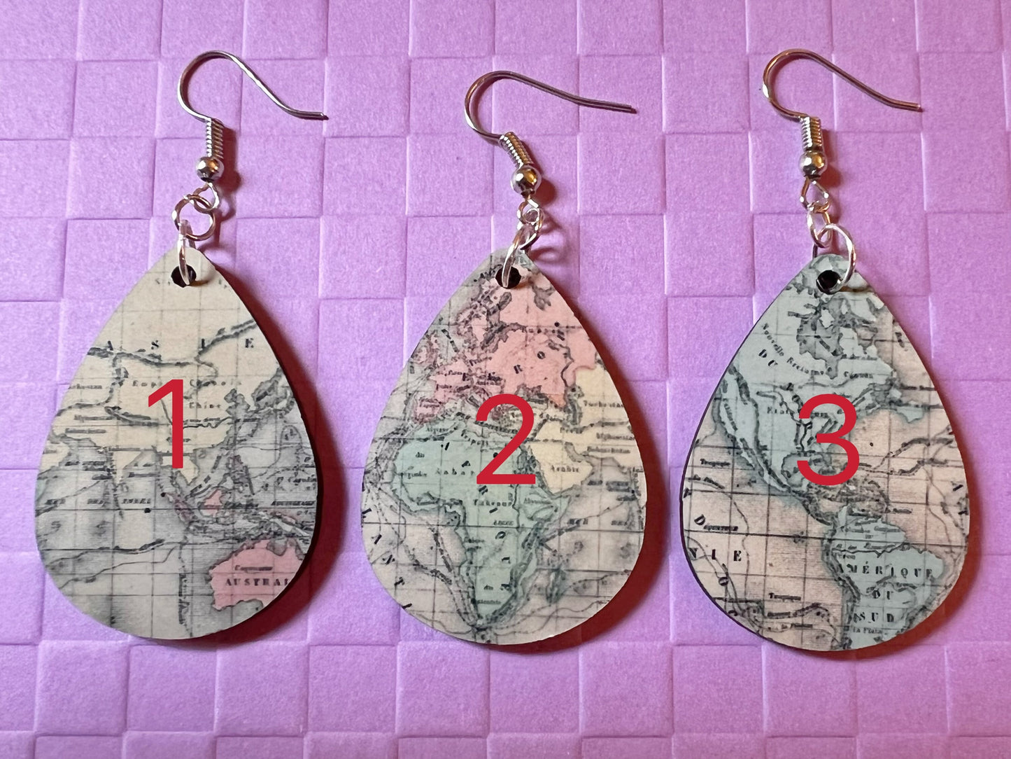 Travel Map Earrings: World Map, Earth, Geography, Back to School, Sublimated, Best Gifts for Her/Him/Them