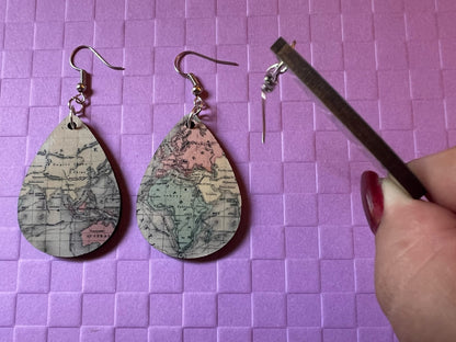 Travel Map Earrings: World Map, Earth, Geography, Back to School, Sublimated, Best Gifts for Her/Him/Them