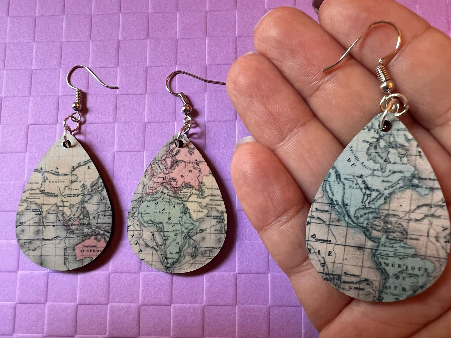Travel Map Earrings: World Map, Earth, Geography, Back to School, Sublimated, Best Gifts for Her/Him/Them