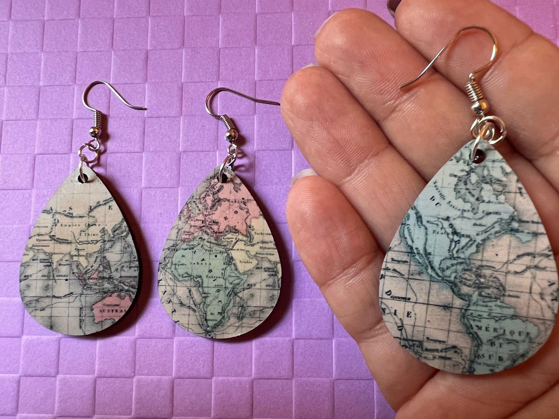 Travel Map Earrings: World Map, Earth, Geography, Back to School, Sublimated, Best Gifts for Her/Him/Them