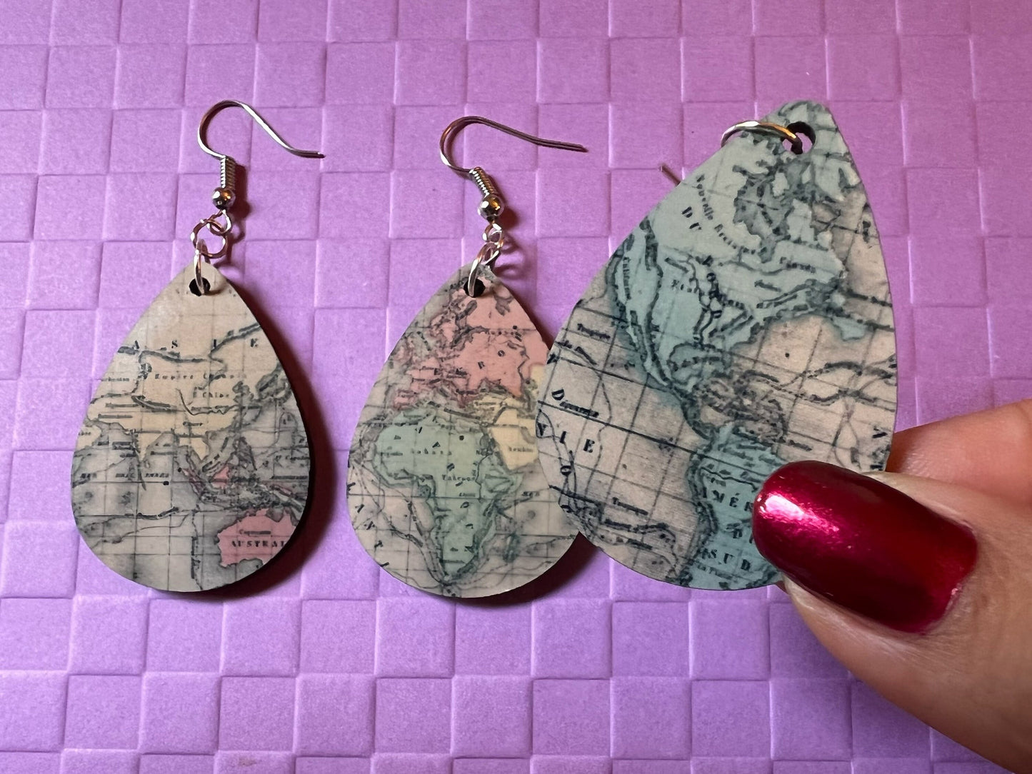 Travel Map Earrings: World Map, Earth, Geography, Back to School, Sublimated, Best Gifts for Her/Him/Them