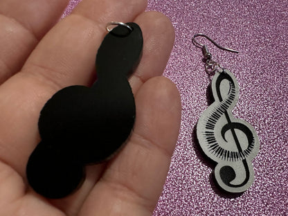 Treble Clef Music Note Earrings: Laser Cut Acrylic Treble Clefs, Piano, Classical, Concert, Musical, Musician, Best Gifts for Her/Him/Them