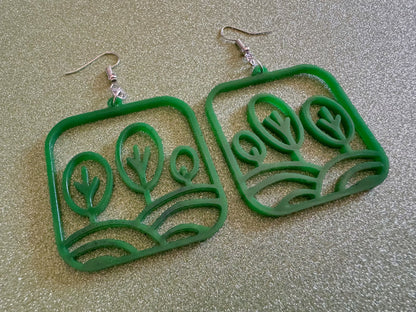 Tree Earrings: Laser Cut Acrylic Leaves & Trees, Tropical, Green Earrings, Plants, Park, Forest, Nature, Leaf, Best Gifts for Her/Him/Them