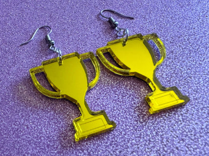 Trophy Earrings: Laser Cut Acrylic Trophies, Golden Trophy, First Place, Winner, Medal, Competition, Contest, Best Gifts for Her/Him/Them