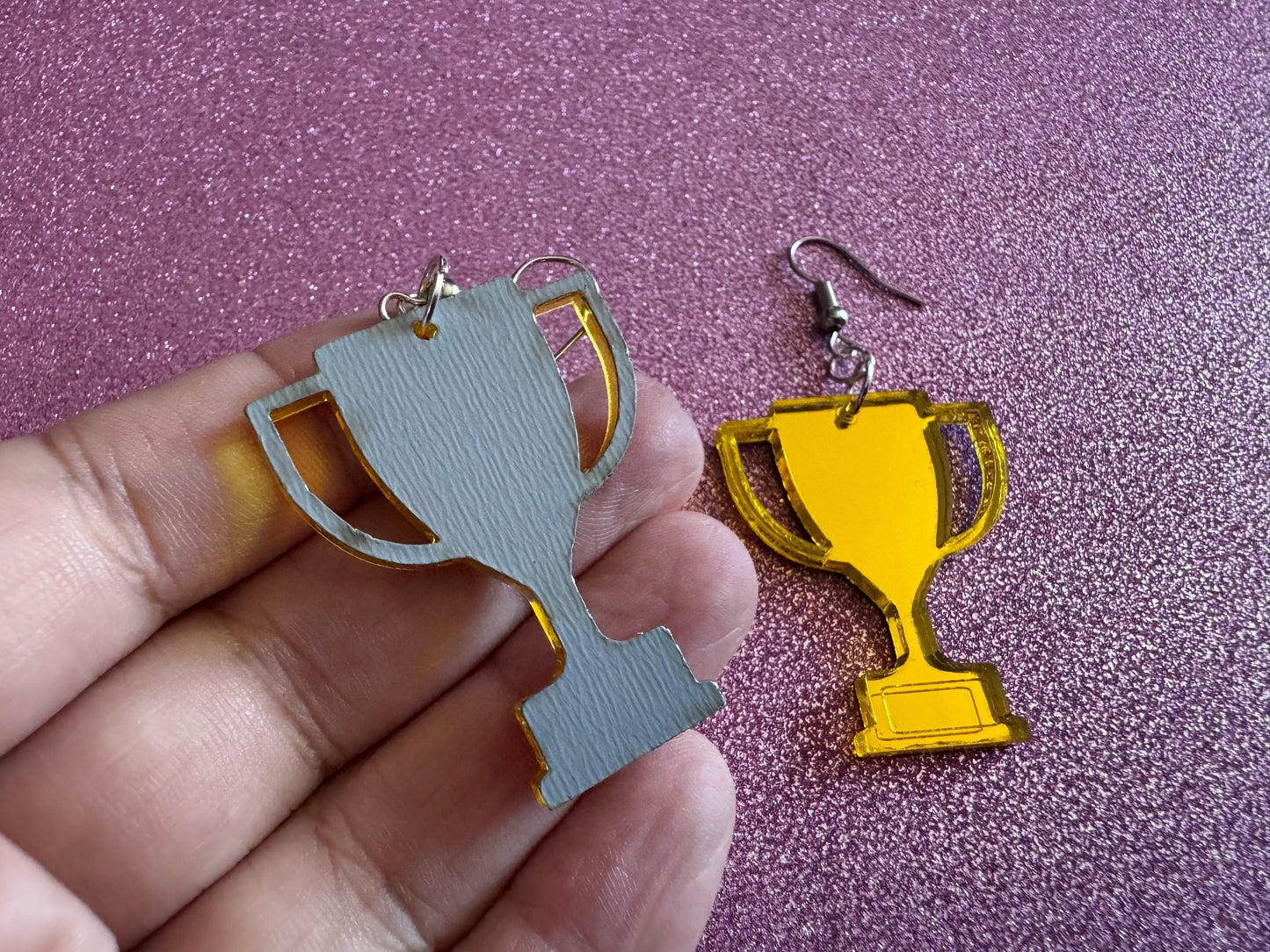 Trophy Earrings: Laser Cut Acrylic Trophies, Golden Trophy, First Place, Winner, Medal, Competition, Contest, Best Gifts for Her/Him/Them