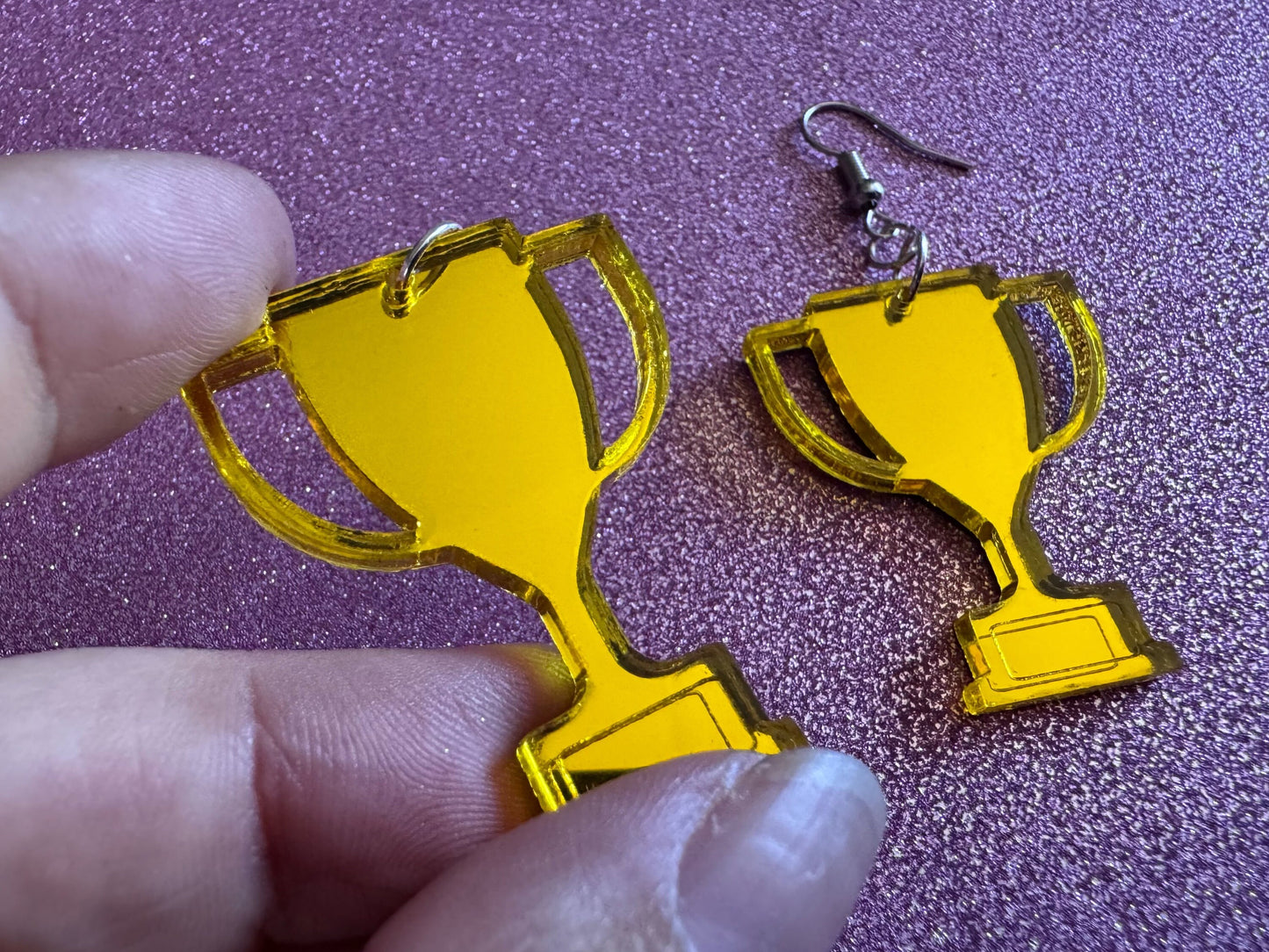 Trophy Earrings: Laser Cut Acrylic Trophies, Golden Trophy, First Place, Winner, Medal, Competition, Contest, Best Gifts for Her/Him/Them