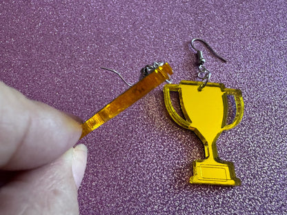 Trophy Earrings: Laser Cut Acrylic Trophies, Golden Trophy, First Place, Winner, Medal, Competition, Contest, Best Gifts for Her/Him/Them