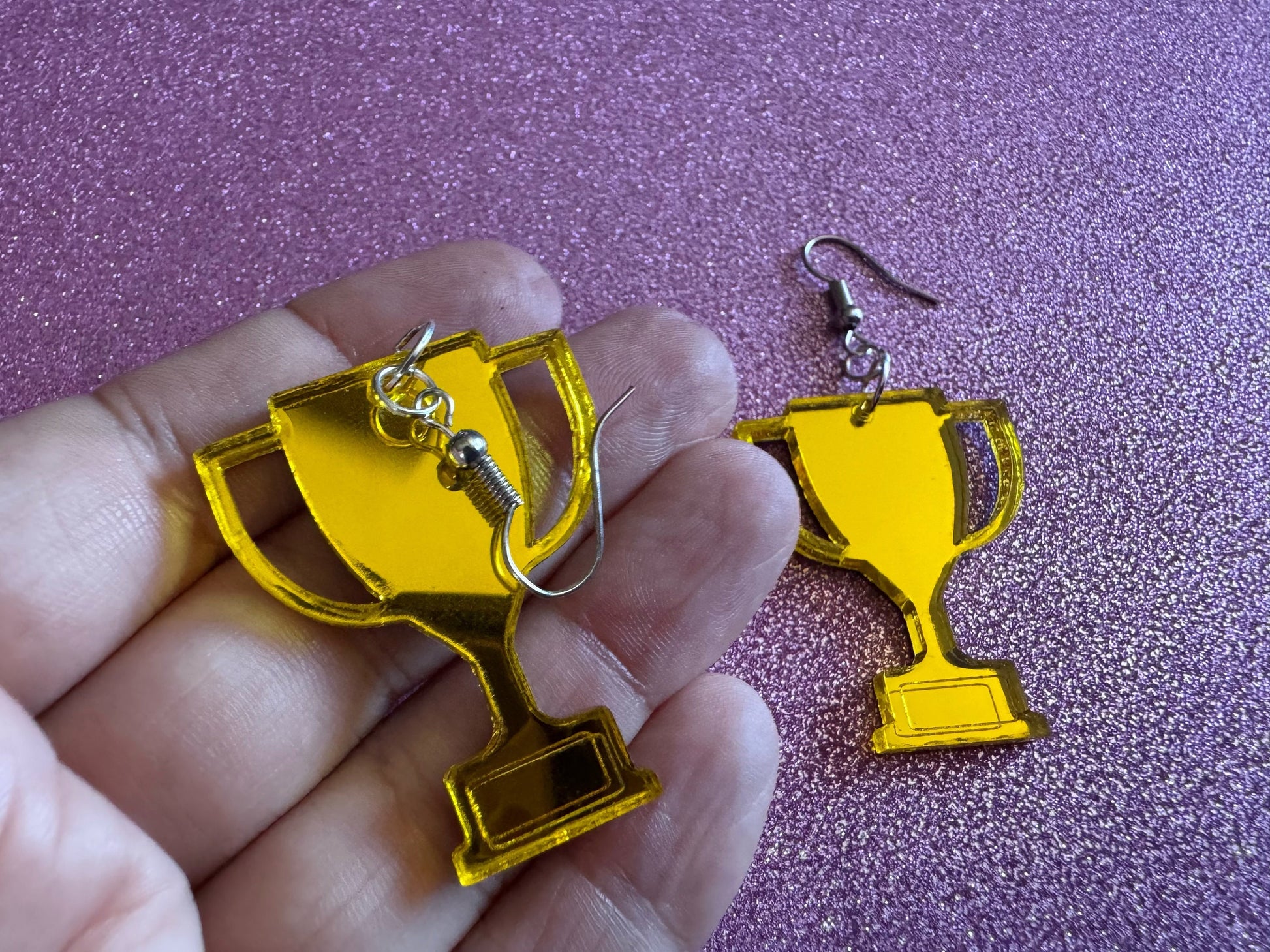 Trophy Earrings: Laser Cut Acrylic Trophies, Golden Trophy, First Place, Winner, Medal, Competition, Contest, Best Gifts for Her/Him/Them