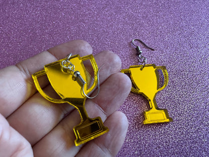 Trophy Earrings: Laser Cut Acrylic Trophies, Golden Trophy, First Place, Winner, Medal, Competition, Contest, Best Gifts for Her/Him/Them