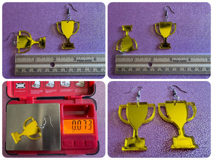 Trophy Earrings: Laser Cut Acrylic Trophies, Golden Trophy, First Place, Winner, Medal, Competition, Contest, Best Gifts for Her/Him/Them