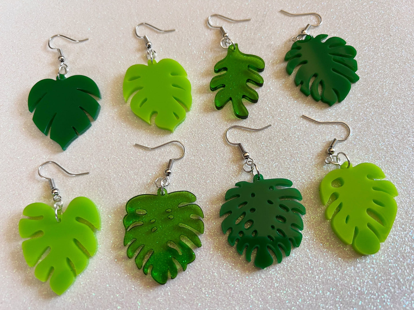 Tropical Leaf Earrings: Laser Cut Acrylic Leaves, Green Earrings, Plants, Gifts for Her/Him/Them