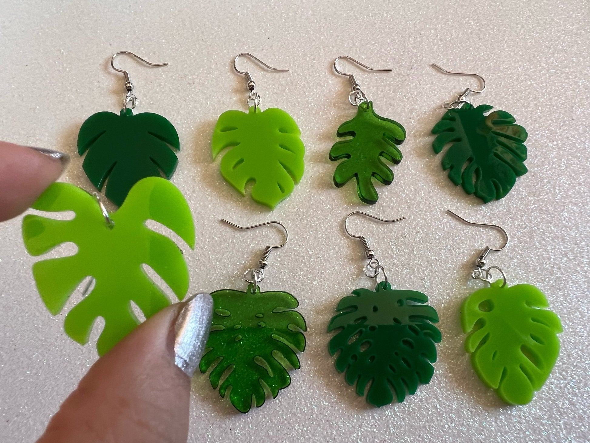 Tropical Leaf Earrings: Laser Cut Acrylic Leaves, Green Earrings, Plants, Gifts for Her/Him/Them
