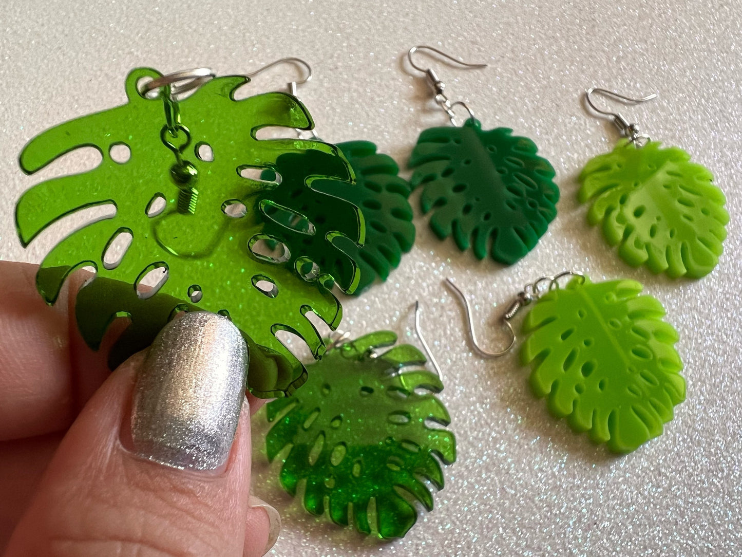 Tropical Leaf Earrings: Laser Cut Acrylic Leaves, Green Earrings, Plants, Gifts for Her/Him/Them