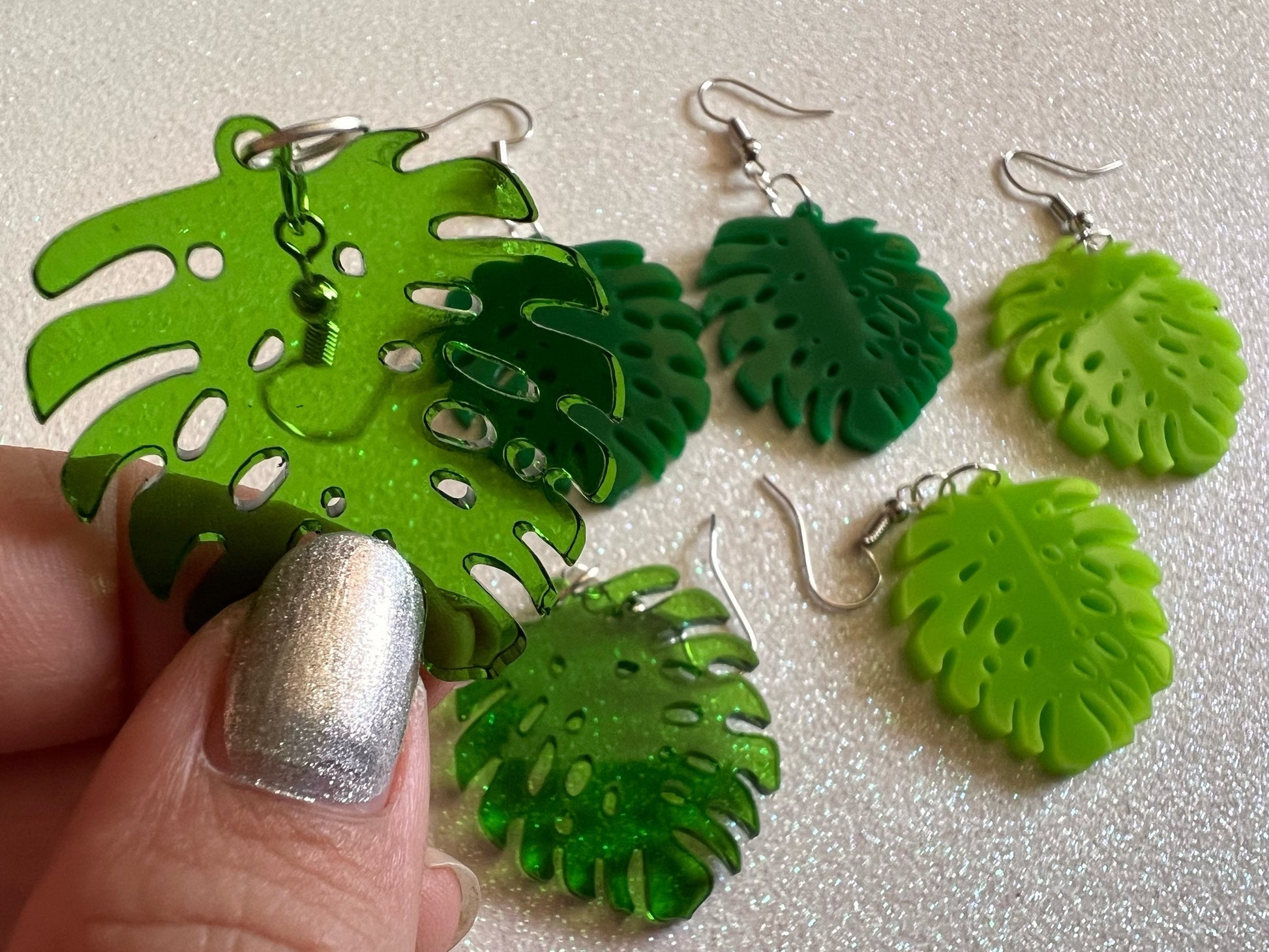 Tropical Leaf Earrings: Laser Cut Acrylic Leaves, Green Earrings, Plants, Gifts for Her/Him/Them