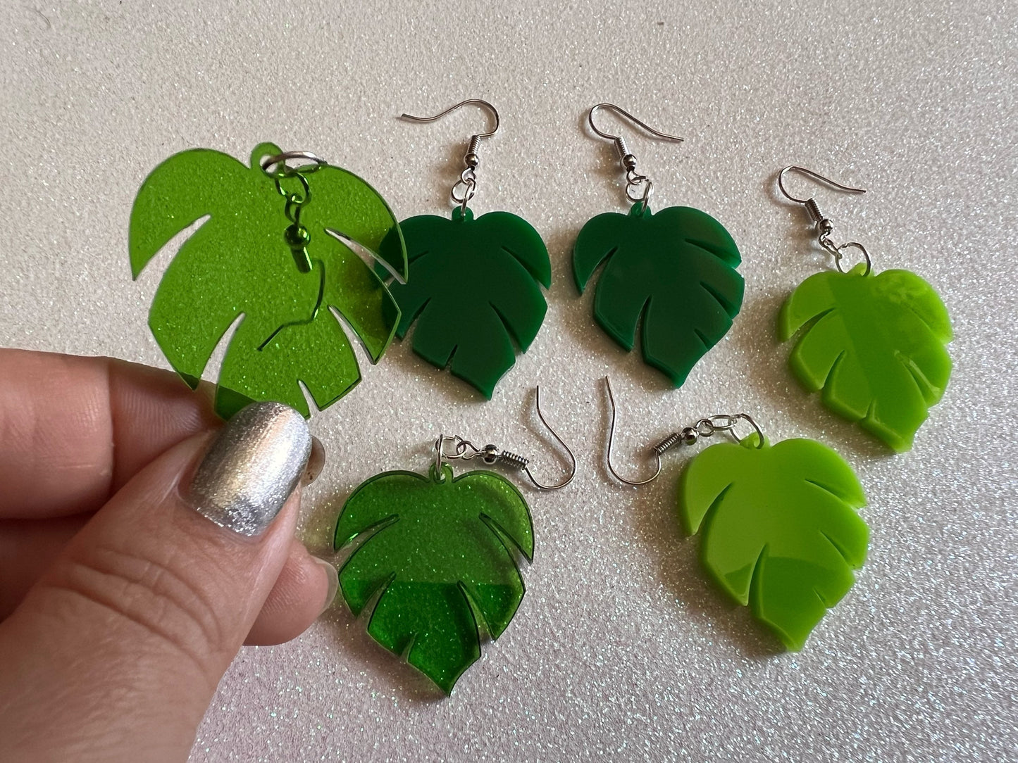 Tropical Leaf Earrings: Laser Cut Acrylic Leaves, Green Earrings, Plants, Gifts for Her/Him/Them