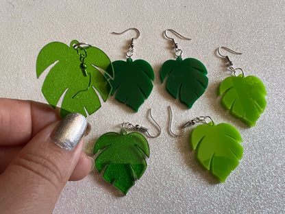 Tropical Leaf Earrings: Laser Cut Acrylic Leaves, Green Earrings, Plants, Gifts for Her/Him/Them