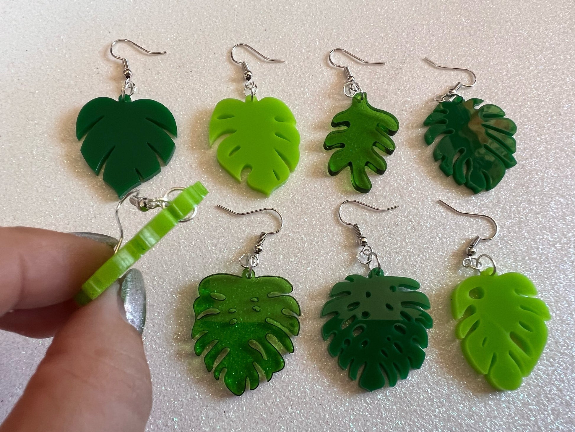 Tropical Leaf Earrings: Laser Cut Acrylic Leaves, Green Earrings, Plants, Gifts for Her/Him/Them