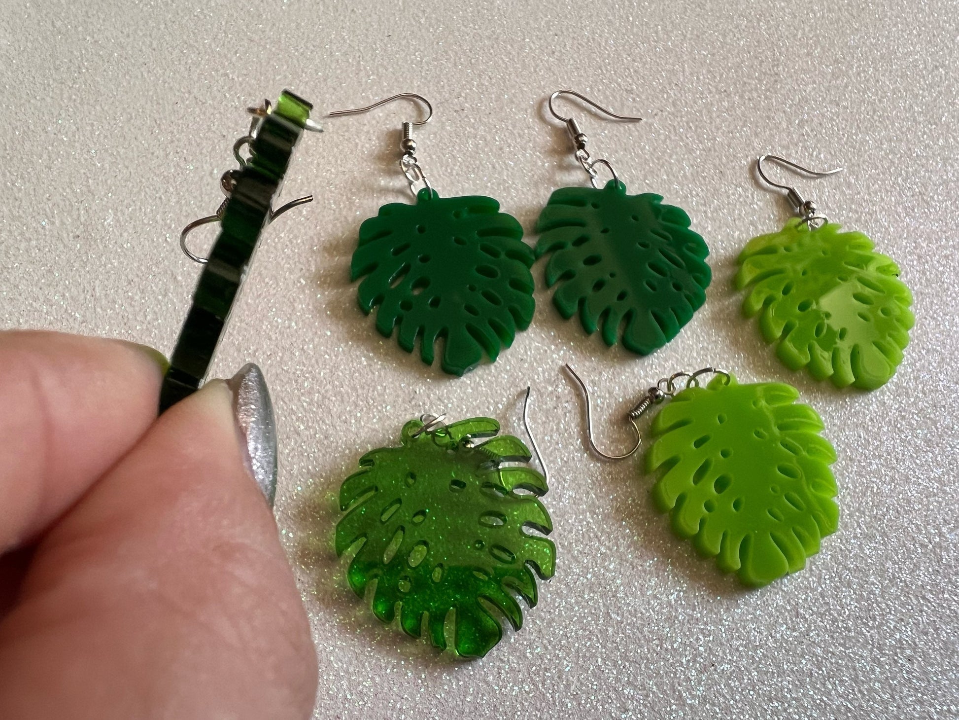 Tropical Leaf Earrings: Laser Cut Acrylic Leaves, Green Earrings, Plants, Gifts for Her/Him/Them