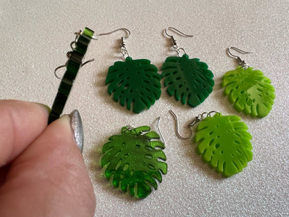 Tropical Leaf Earrings: Laser Cut Acrylic Leaves, Green Earrings, Plants, Gifts for Her/Him/Them