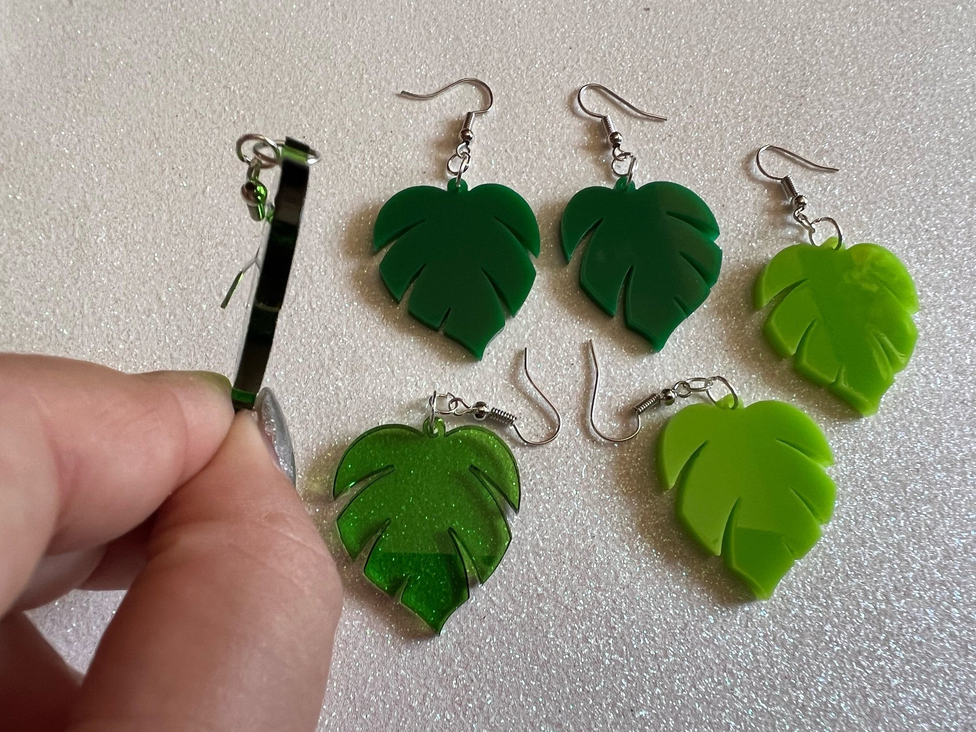 Tropical Leaf Earrings: Laser Cut Acrylic Leaves, Green Earrings, Plants, Gifts for Her/Him/Them